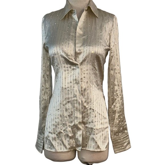 SOLD OUT ALEXANDER WANG Crystal Hotfix Shirt in Bone 0 New Womens Button Down - Picture 5 of 16
